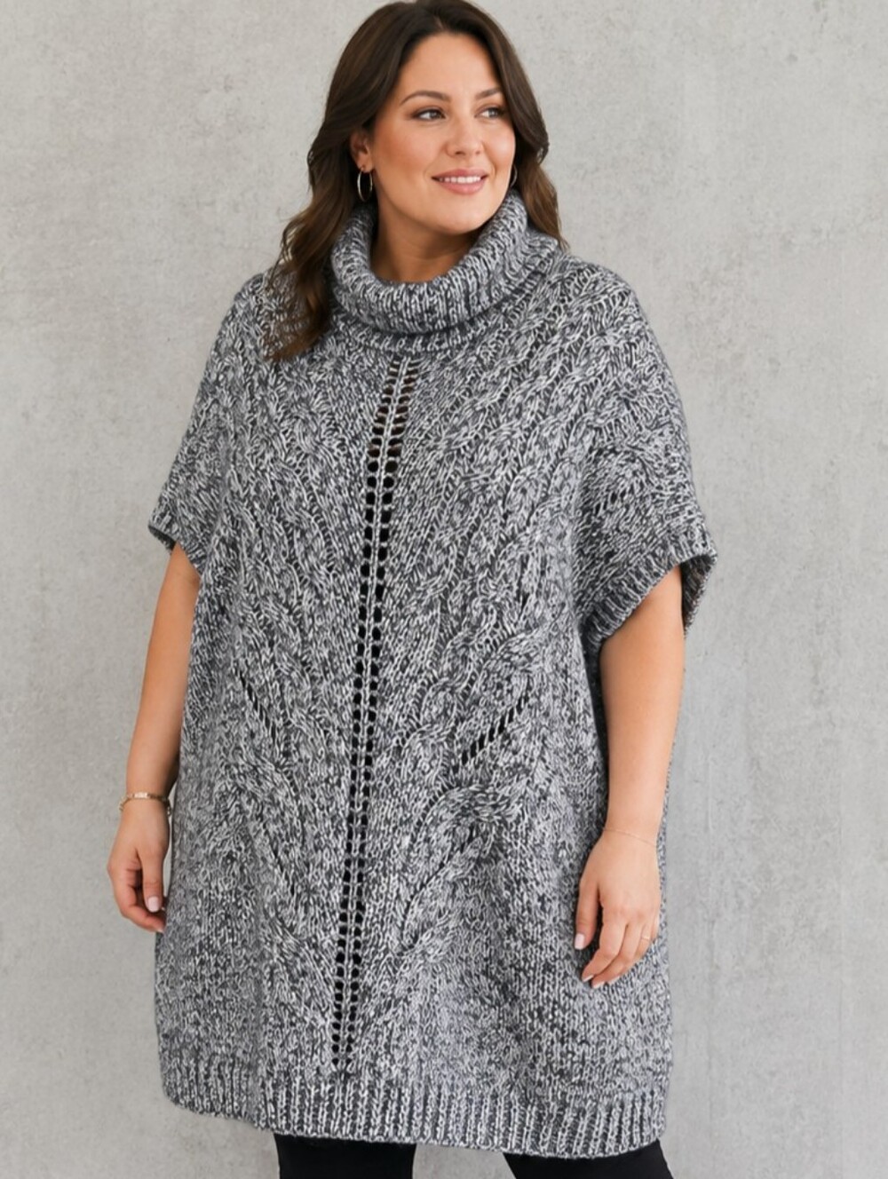 Love & Legend Blue Cable Knit Cowl Neck Poncho Sweater Tunic Cozy Plus Size 2X
